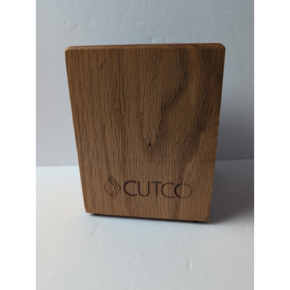 Vintage Cutco Wooden Kitchen Utensil Holder Honey Oak Finish 4"×4"×5"